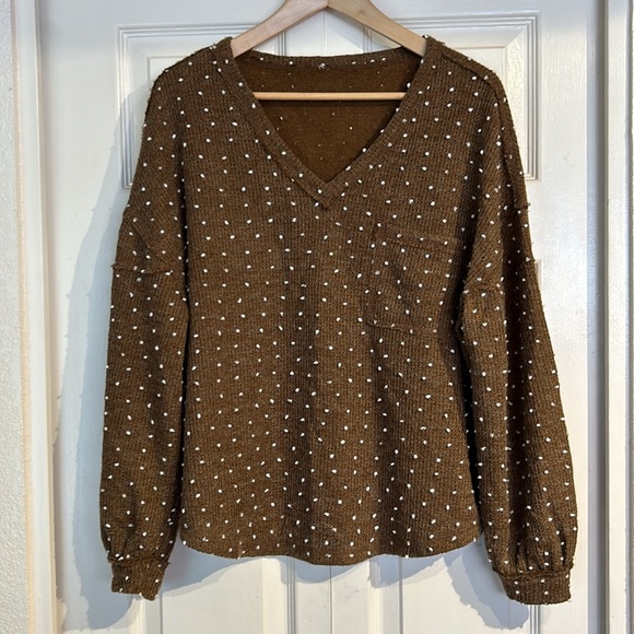 Flower and Feather Brown Polka Dot Sweater - Picture 4 of 6